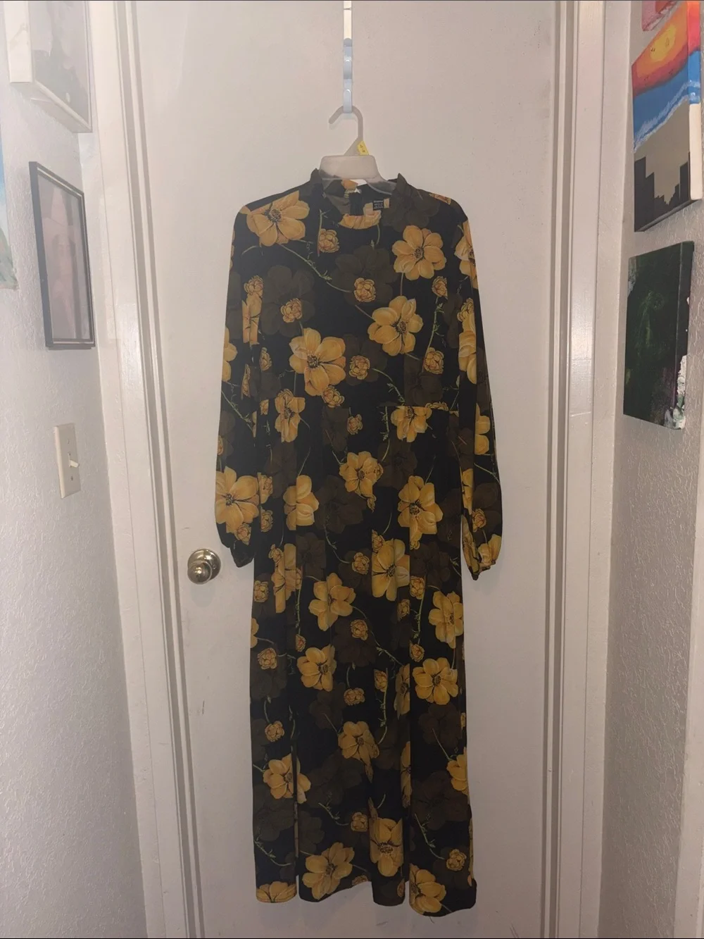 SHEIN Black Maxi Dress with Yellow Floral Print - Picture 1 of 6